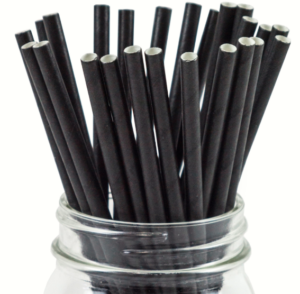8" Black Paper Straws 6mm Bore Compostable  x250