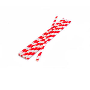 8" Paper Straws Red and White- 6mm Bore Compostable  x250