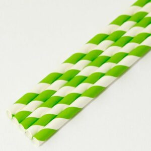 8" Lime Green & White Paper Smoothie Straw-  8mm Bore Compostable  x250